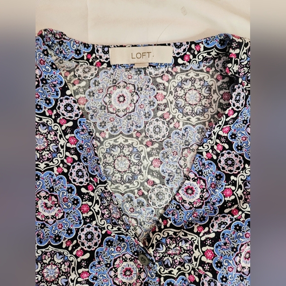 Loft Womens Blue Multicolor Patterned Short Sleeve Button Up Mini Dress Size XS - Picture 3 of 10